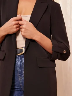 Friends Like These Black Petite Edge to Edge Tailored Sleeve Detail Blazer