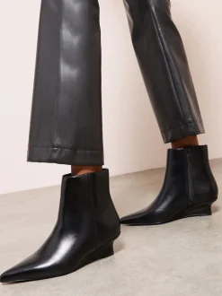 Friends Like These Black Faux Leather Low Wedge Formal Point Toe Ankle Boots