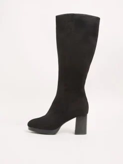 Friends Like These Black Wide Fit Platform Block Heel Knee High Faux Suede Long Boots