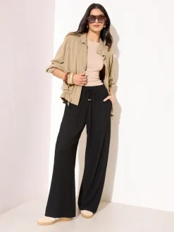 Friends Like These Black Ripple Texture Wide Leg Trousers