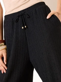 Friends Like These Black Ripple Texture Wide Leg Trousers