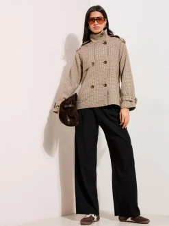 Friends Like These Black Petite Crinkle Jersey Wide Leg Trousers with Buckle Front