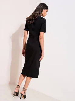 Friends Like These Black Sculpting Stretch Button Midi Dress
