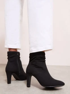 Friends Like These Black Mid Heel Ruched Faux Suede Ankle Boots