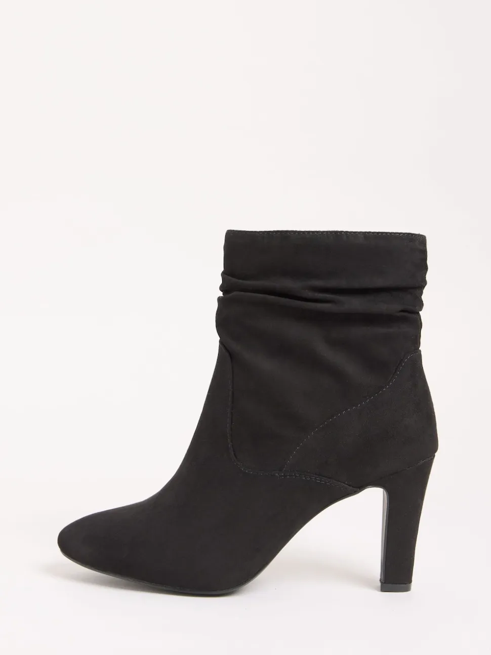 Friends Like These Black Mid Heel Ruched Faux Suede Ankle Boots