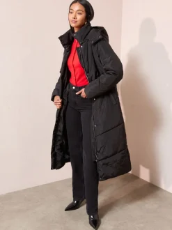 Friends Like These Black Petite Long Line Hooded Padded Coat