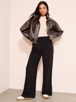 Friends Like These Black Petite Utility Pocket Wide Leg Trousers