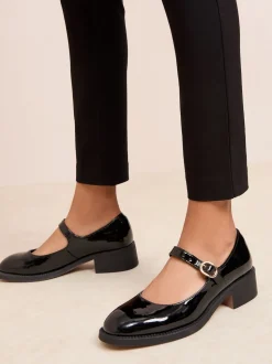 Friends Like These Black Low Block Heel Buckle Patent Faux Leather Maryjane Shoes