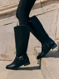 Friends Like These Black Knee High Buckle Rider Faux Leather Long Boots