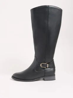 Friends Like These Black Knee High Buckle Rider Faux Leather Long Boots