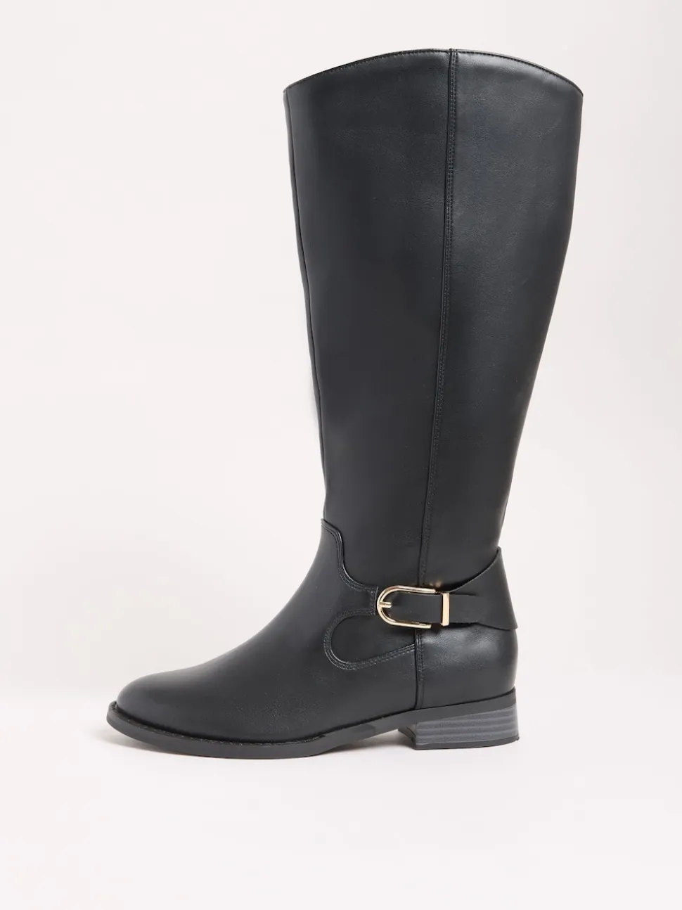 Friends Like These Black Knee High Buckle Rider Faux Leather Long Boots