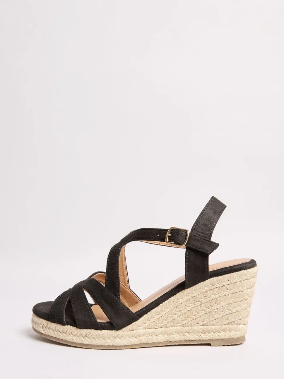 Friends Like These Black Wide Fit Multi Strap Espadrille Mid Wedge Sandals