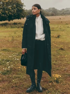 Friends Like These Black Long Line Hooded Padded Coat