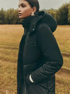 Friends Like These Black Long Line Hooded Padded Coat