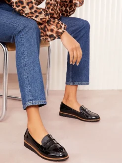 Friends Like These Black Wide Fit Comfort Patent Faux Leather Flat Loafers