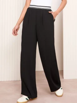 Friends Like These Black Stripe Elasticated Waist Wide Leg Trousers