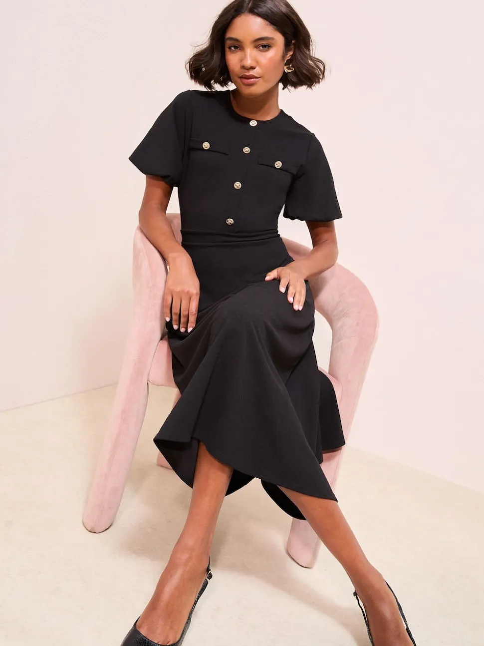 Friends Like These Black Military Midi Dress