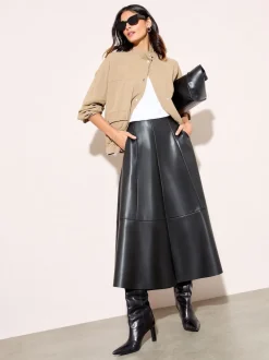 Friends Like These Black Faux Leather Midi Skirt