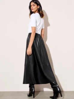 Friends Like These Black Faux Leather Midi Skirt