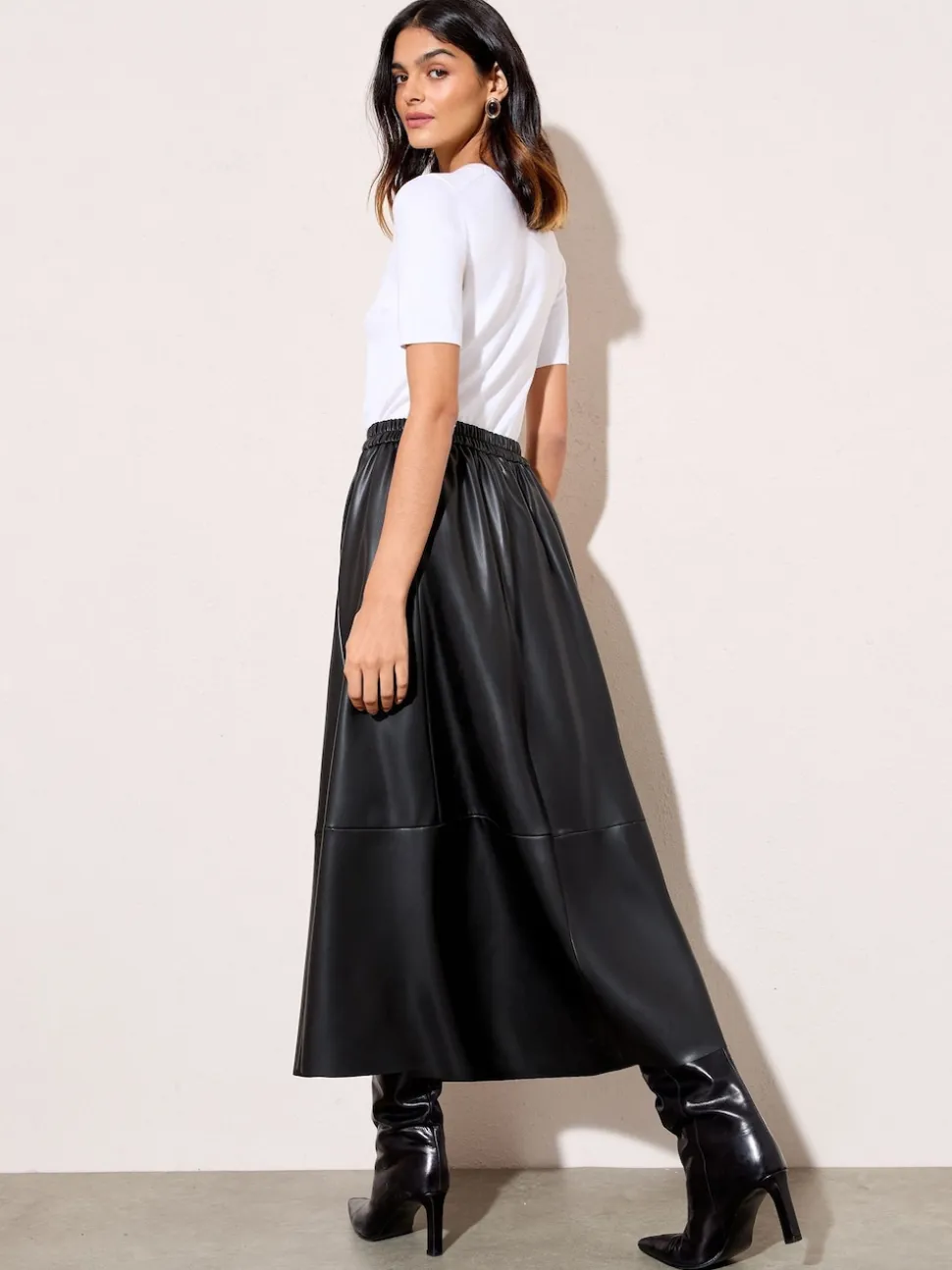 Friends Like These Black Faux Leather Midi Skirt
