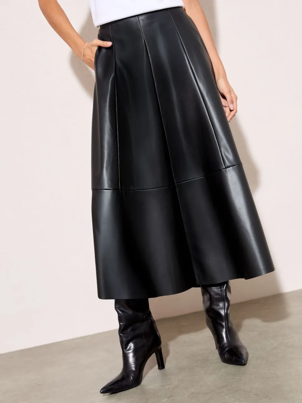 Friends Like These Black Faux Leather Midi Skirt