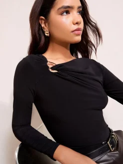 Friends Like These Black Long Sleeve Buckle Hardware Top
