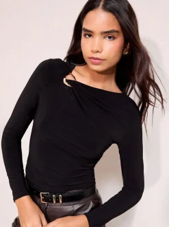 Friends Like These Black Long Sleeve Buckle Hardware Top