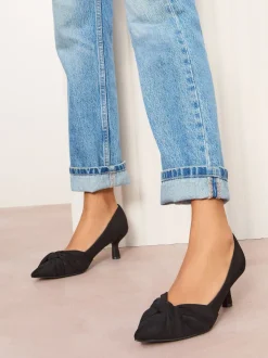 Friends Like These Black Wide Fit Twist Detail Kitten Heel Faux Suede Courts