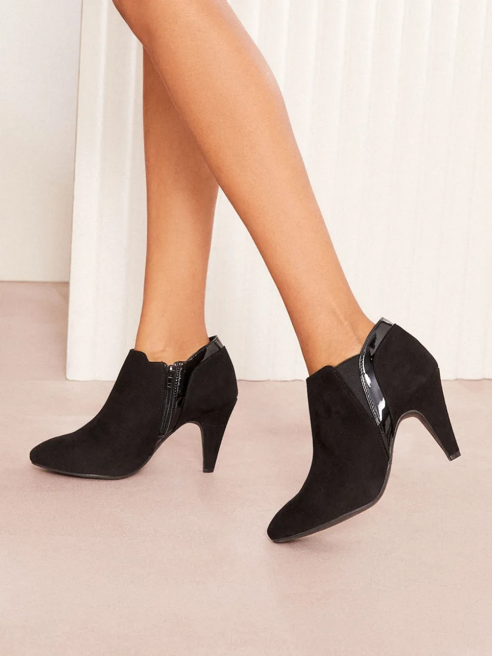 Friends Like These Black Standard fit Mid Heel Mix Material Ankle Boots