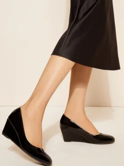 Friends Like These Black Wide Fit Mid Wedge Round Toe Court Shoes