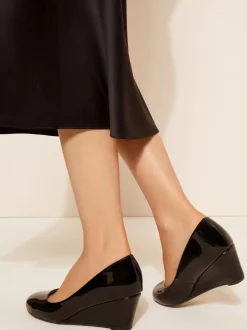 Friends Like These Black Wide Fit Mid Wedge Round Toe Court Shoes