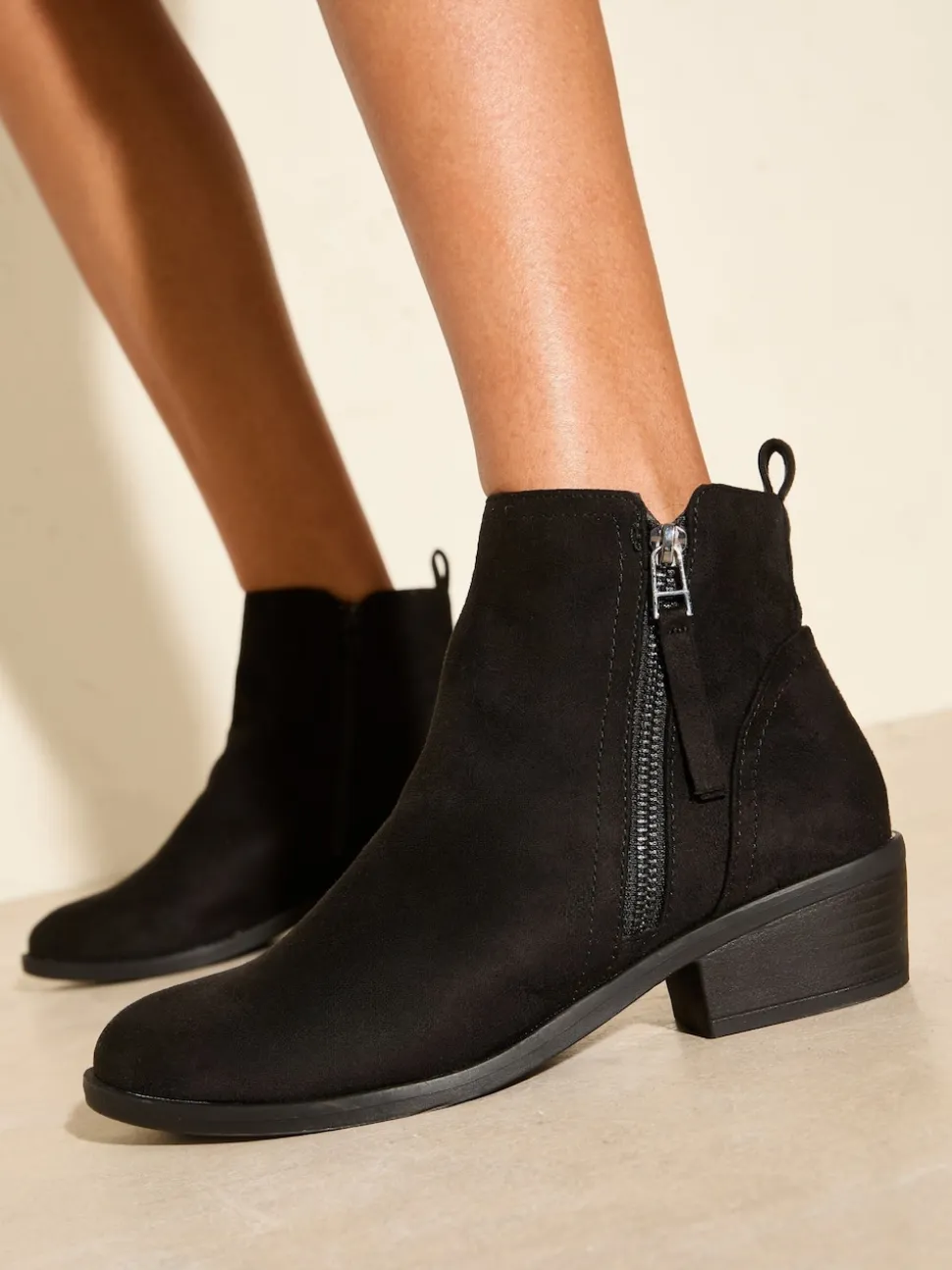 Friends Like These Black Standard fit Mid Block Heel Side Zip Faux Suede Cuban Boots