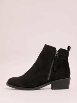 Friends Like These Black Standard fit Mid Block Heel Side Zip Faux Suede Cuban Boots