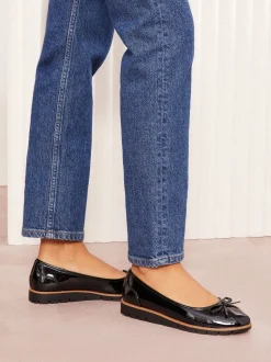 Friends Like These Black Standard Fit Comfort Patent Faux Leather Flat Ballerina Shoes