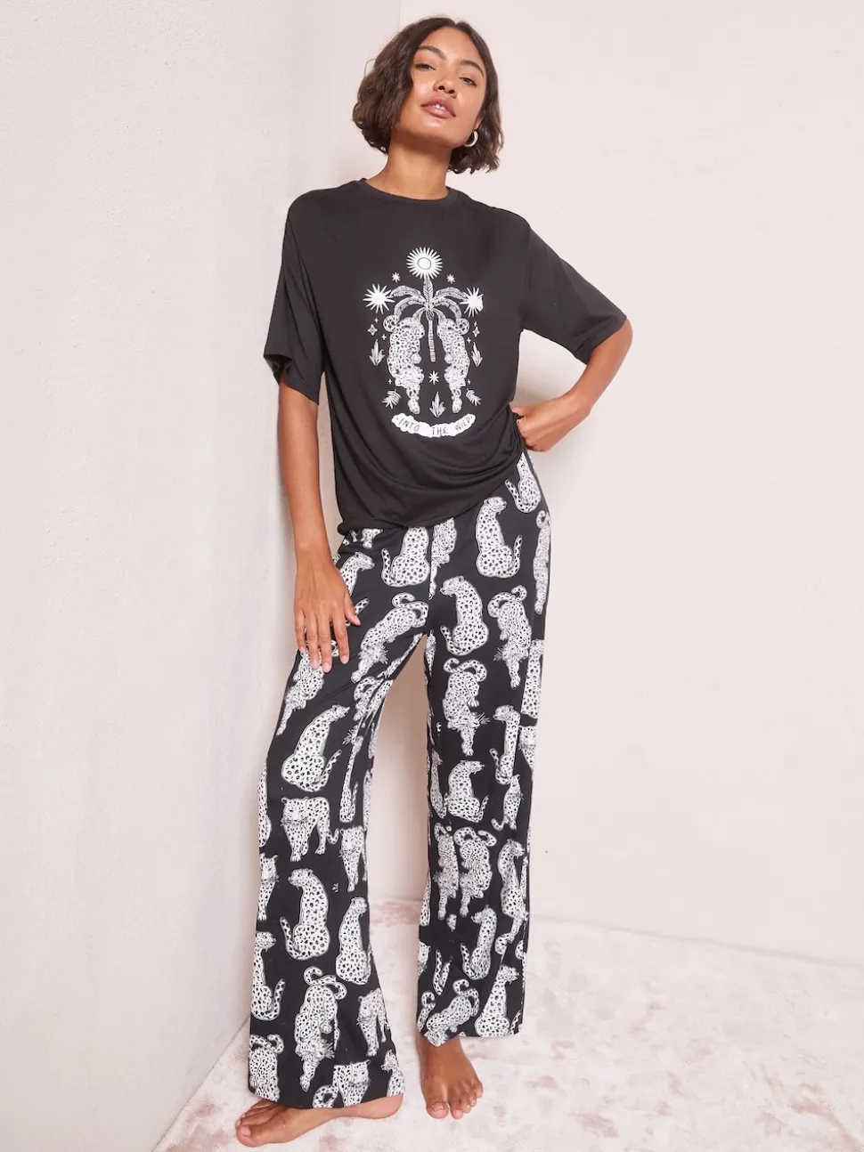 Friends Like These Black Cheetah Print Pyjamas Set