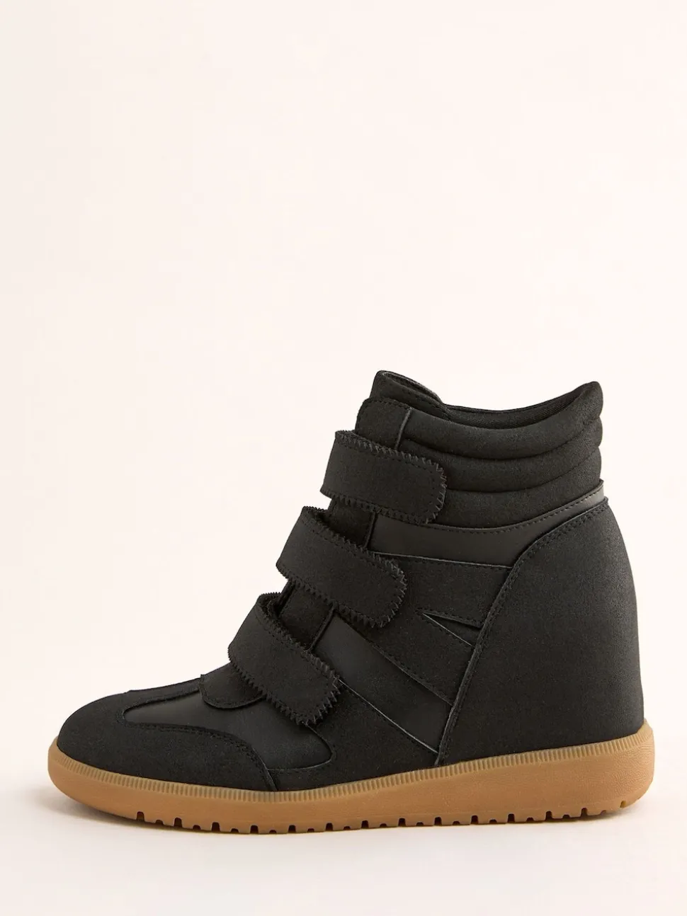 Friends Like These Black Faux Leather Velcro High Top Wedge Casual Trainers