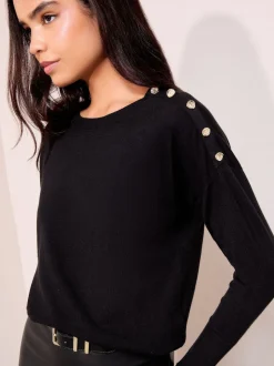 Friends Like These Black Petite Button Shoulder Jumper