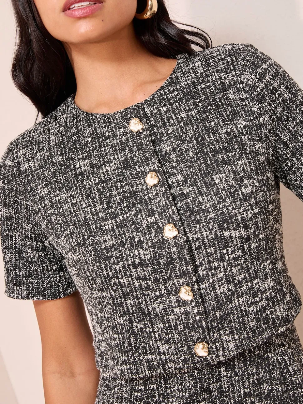 Friends Like These Black Boucle 2-In-1 Peplum Hem Dress