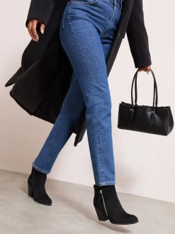 Friends Like These Black Wide Fit Stacked Heel Faux Suede Cuban Ankle Boots