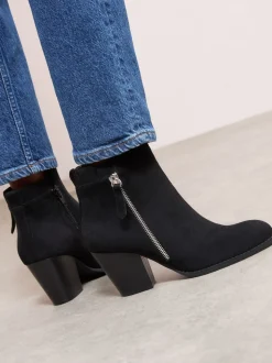 Friends Like These Black Wide Fit Stacked Heel Faux Suede Cuban Ankle Boots