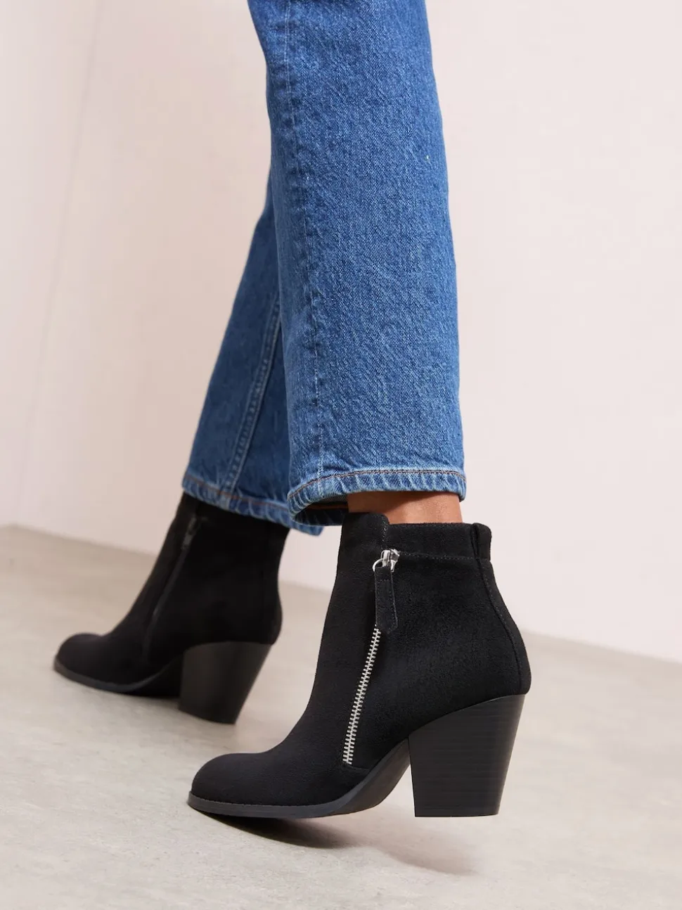 Friends Like These Black Wide Fit Stacked Heel Faux Suede Cuban Ankle Boots