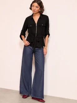 Friends Like These Black Utility Style Tie Waist Shirt