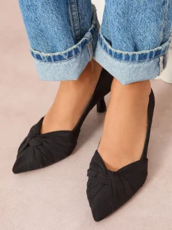 Friends Like These Black Standard Fit Twist Detail Kitten Heel Faux Suede Courts