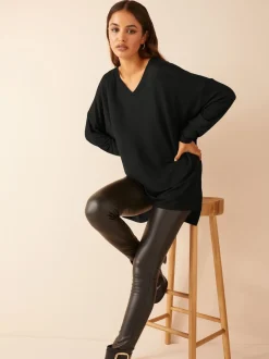 Friends Like These Black Soft Jersey V-Neck Long Sleeve Tunic Top