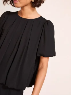 Friends Like These Black Short Sleeve Bubble Hem Pleated Blouse