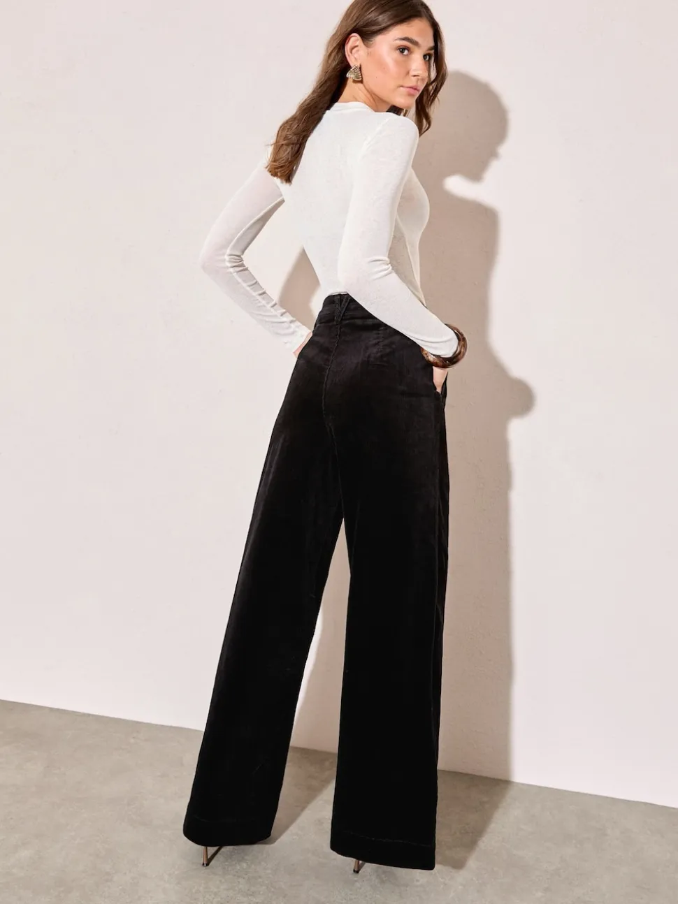 Friends Like These Black Corduroy Pleat Front Wide Leg Trousers