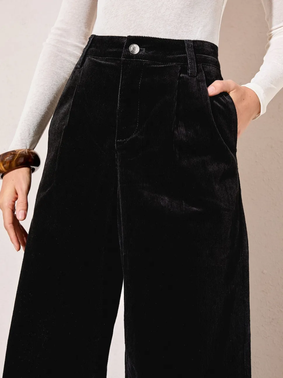 Friends Like These Black Corduroy Pleat Front Wide Leg Trousers