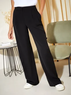 Friends Like These Black Premium Elastic Back Tailored Wide Leg Trousers