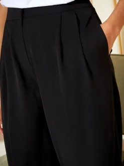 Friends Like These Black Premium Elastic Back Tailored Wide Leg Trousers