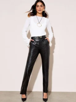 Friends Like These Black/Animal Faux Leather Straigh Leg Trousers